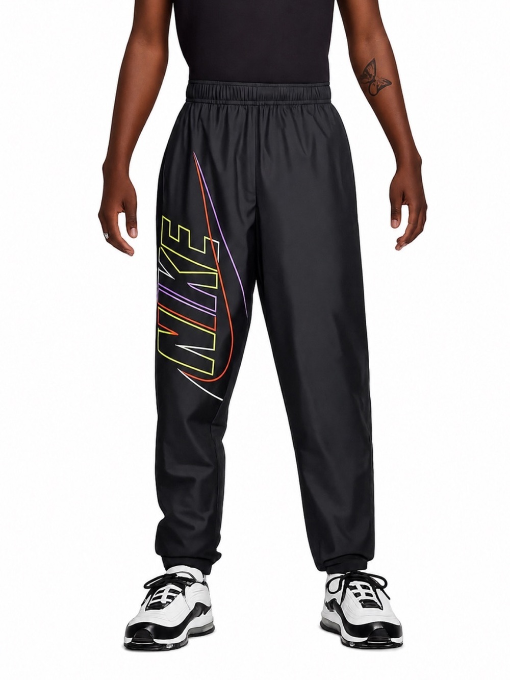 Nike Club Woven Track Black Multicolor Big Logo Joggers Small Like New!